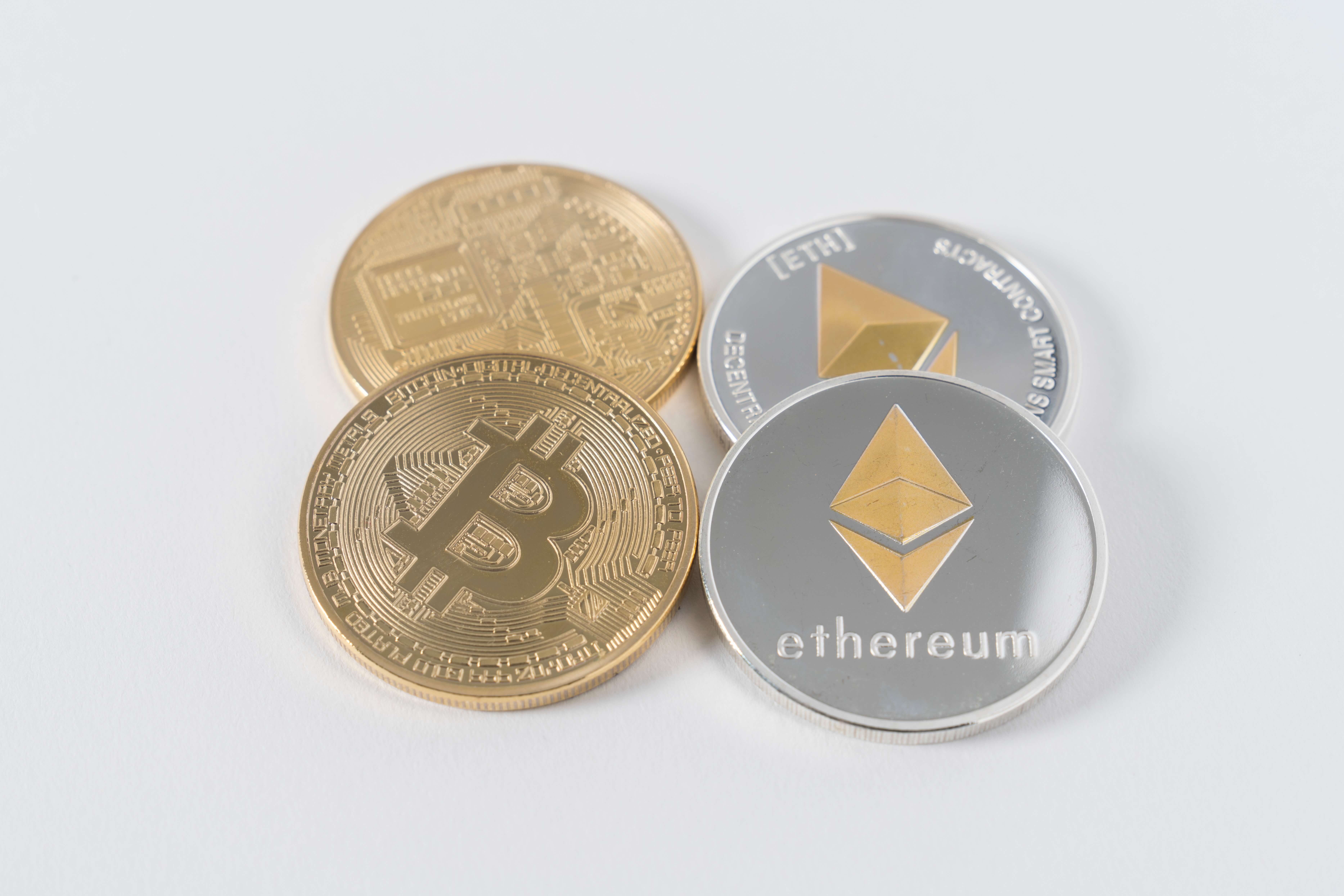 Picture of bitcoin and ethereum coins