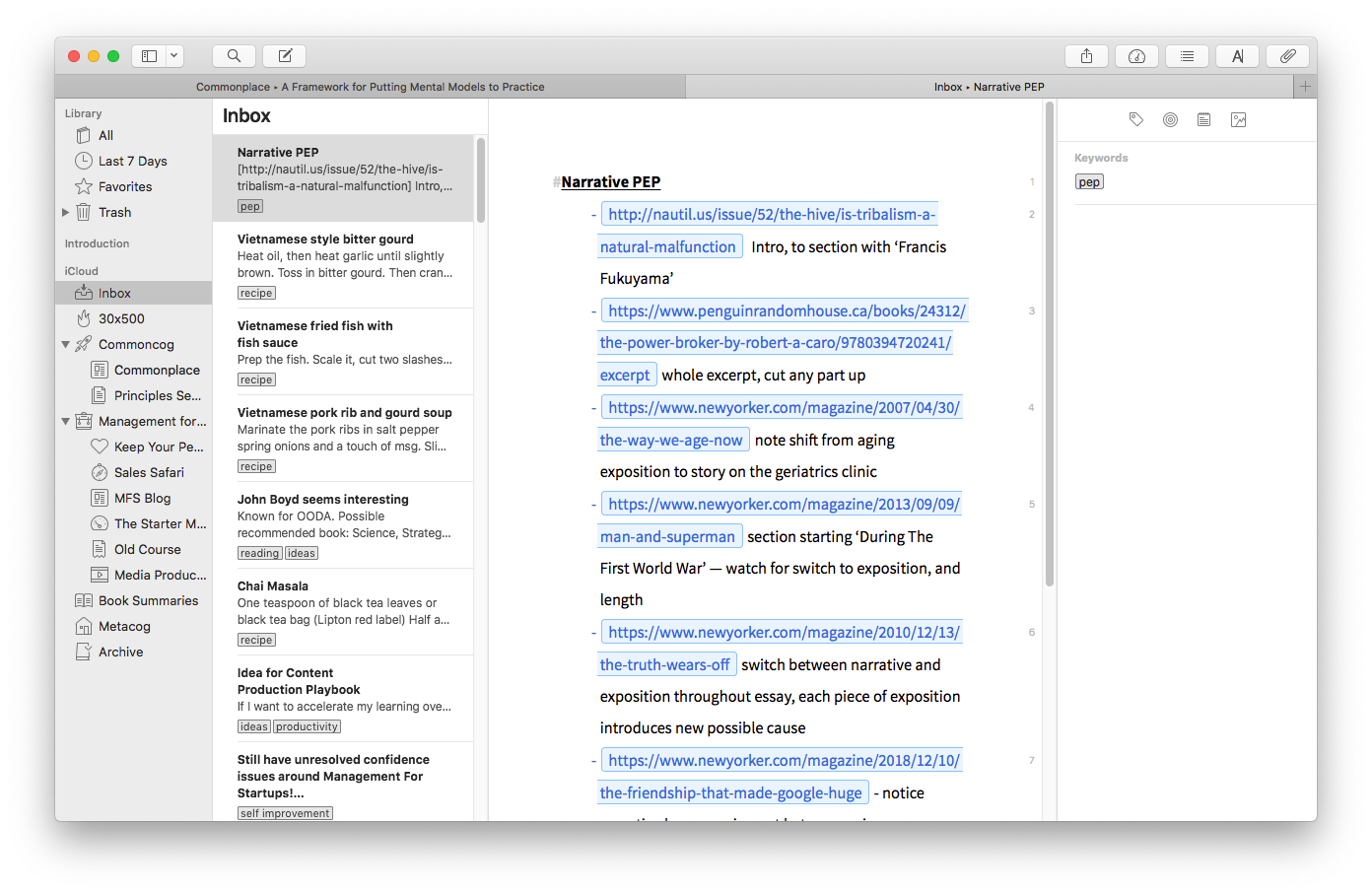 Screenshot of Perceptual Exposure Playlist in Ulysses, a Mac OS note-taking tool