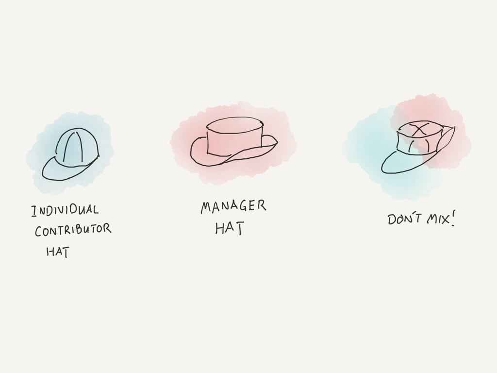 The instant you have delegated a task, you must understand that you are no longer wearing your IC hat, but are wearing your manager hat instead! Don't mix your two hats!