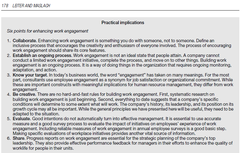 Six points to enhance work engagement and prevent burnout: collaborate, establish an ongoing process, know your target, be creative, evaluate, and share.